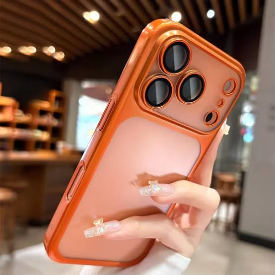 Luxury Electroplated Matte Frosted Shockproof iPhone Case with Built-in Camera Lens Protector – Sunset Orange